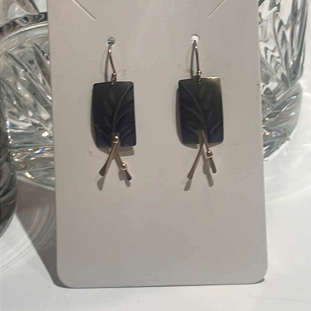 Leaf Rectangle Earrings Gold Iridescent Jewelry B… - image 1